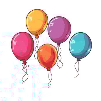 Hand Drawn cute balloons isolated on white background. Template for postcard, banner, poster, web design. Birthday party decoration vector