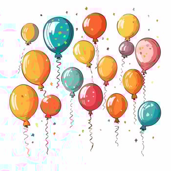 Hand Drawn cute balloons isolated on white background. Template for postcard, banner, poster, web design. Birthday party decoration vector