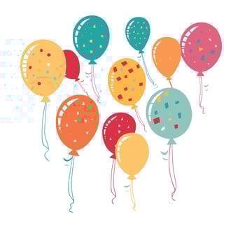 Hand Drawn cute balloons isolated on white background. Template for postcard, banner, poster, web design. Birthday party decoration vector