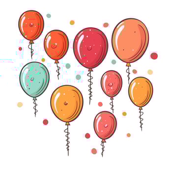 Hand Drawn cute balloons isolated on white background. Template for postcard, banner, poster, web design. Birthday party decoration vector