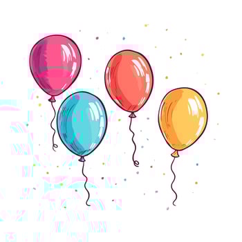 Hand Drawn cute balloons isolated on white background. Template for postcard, banner, poster, web design. Birthday party decoration vector