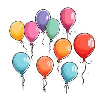 Hand Drawn cute balloons isolated on white background. Template for postcard, banner, poster, web design. Birthday party decoration vector