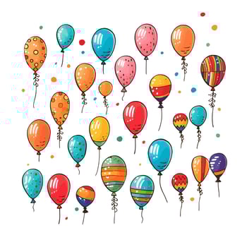 Hand Drawn cute balloons isolated on white background. Template for postcard, banner, poster, web design. Birthday party decoration vector