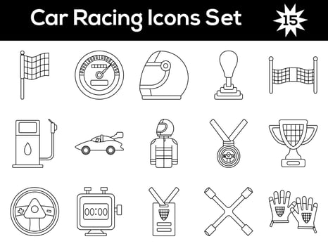 Illustration Of Car Racing Icons Set In Stroke Style. vector