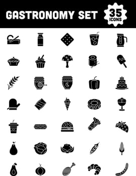 Gastronomy Icon Set In Black And White Color. vector