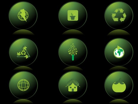 white background with set of glossy nature icons, vector illustration