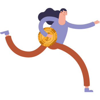 woman running with coin dollar character png