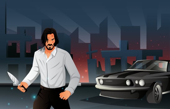 A Man in a White Shirt Holding a Knife Background vector