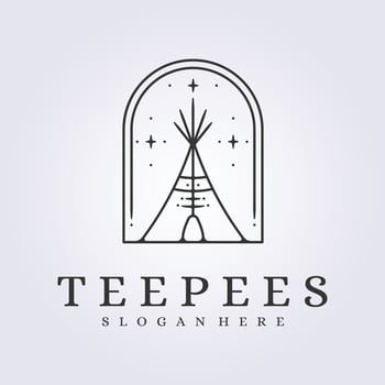 minimalist teepees badge template logo vector illustration line art design night wild