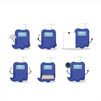 Cartoon character of ghost among us blue with various chef emoticons vector