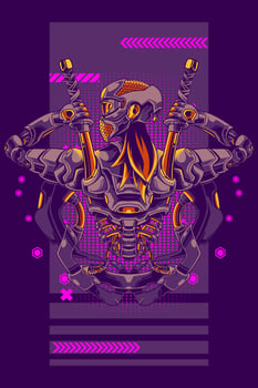 Ninja samurai cyborg girl illustration vector