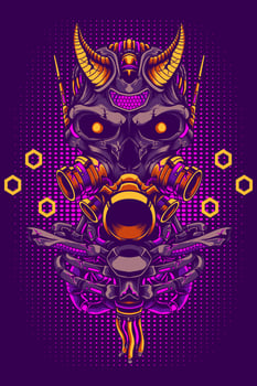 Demon skull cyborg illustration vector design
