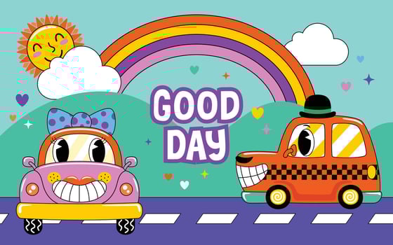 hand drawn trendy cartoon element illustration with funny cars vector
