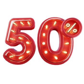 3d Render of 50 Discount Sale Neon Typography png