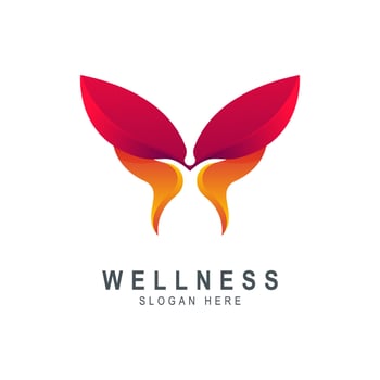 Healthcare concept business logo gradient design. Human butterfly logo sign. Healthy happiness logo symbol. Cosmetic icon logo. Vector illustration.