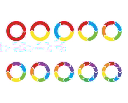Colorful circle arrow charts. Multicolor spinning arrows icons vector
