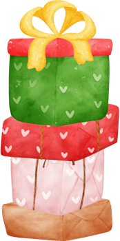 Cute stack of vibrant Christmas present papercraft box watercolor cartoon hand drawing png
