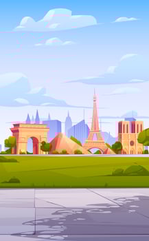 Paris landmarks, France city skyline background vector