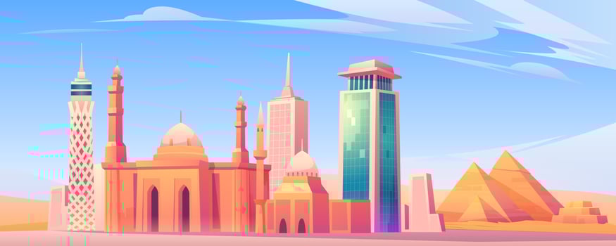 Egypt landmarks, Cairo city skyline mobile screen vector