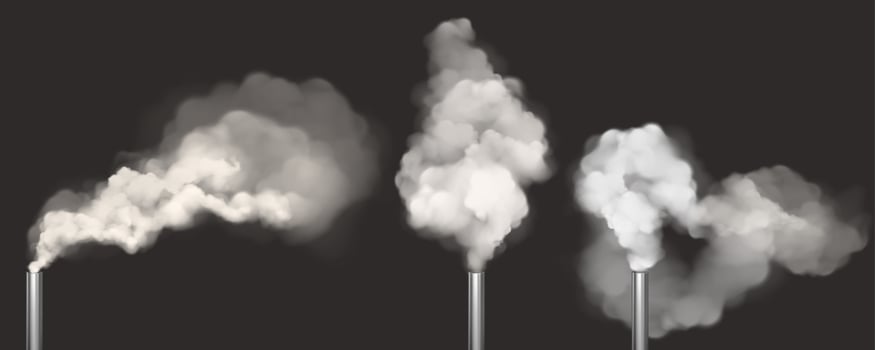 Chimneys with smoke, pipes with white steam set vector