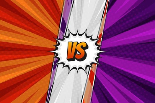 Modern comic pop art battle versus cartoon background with rays vector