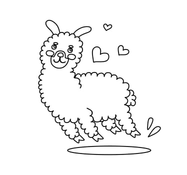 Llama Character Black and White Vector Illustration Coloring Book for Kids