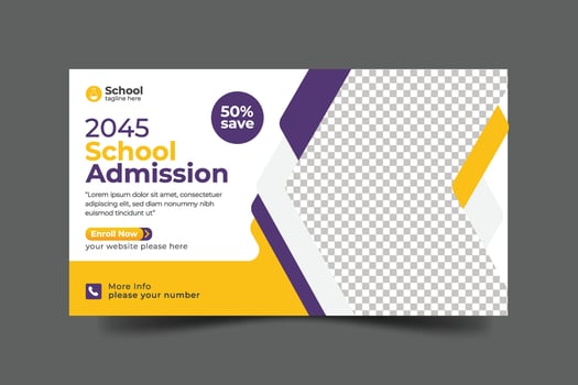 Vector school admission web banner template for school promotion post bannerVector school admission web banner template for school promotion post banner
