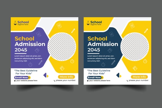 Vector school admission social media post template for school promotion post bannerVector school admission social media post template for school promotion post banner