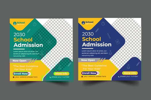 Vector school admission social media post template for school promotion post bannerVector school admission social media post template for school promotion post banner