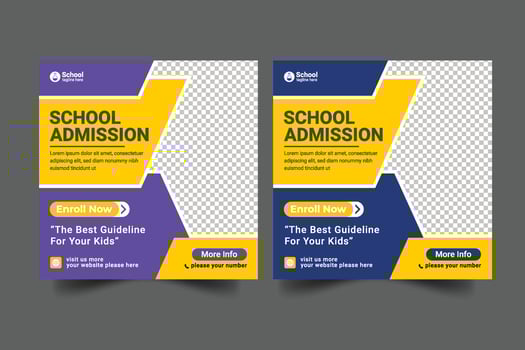Vector school admission social media post template for school promotion post bannerVector school admission social media post template for school promotion post banner