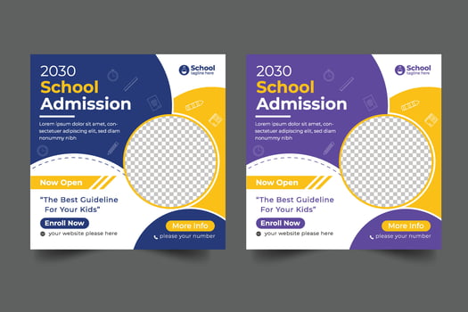 Vector school admission social media post template for school promotion post bannerVector school admission social media post template for school promotion post banner