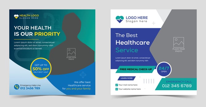 Medical healthcare and dental promotion social media post layout set for hospital with stories or square web ads flyer template ads vector