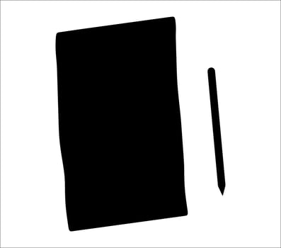 Paper and pencil icon vector illustration, black color, white background.