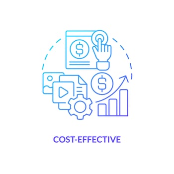 Cost effective blue gradient concept icon. Promotion online. Social media advertising benefit abstract idea thin line illustration. Isolated outline drawing vector
