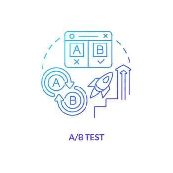 A B test blue gradient concept icon. Different versions of ads. Social media advertising tip abstract idea thin line illustration. Isolated outline drawing vector