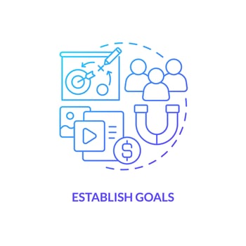Establish goals blue gradient concept icon. Business strategy. Get started with social media advertising abstract idea thin line illustration. Isolated outline drawing vector