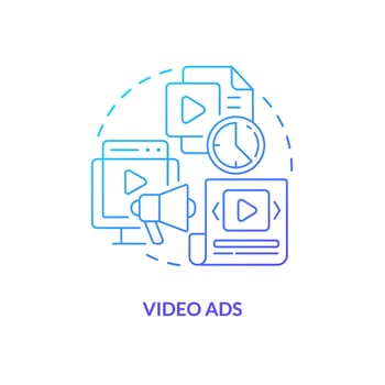 Video ads blue gradient concept icon. Visually appealing content. Type of social media promo abstract idea thin line illustration. Isolated outline drawing vector