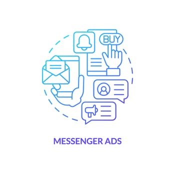 Messenger ads blue gradient concept icon. Communication in chat. Type of social media promo abstract idea thin line illustration. Isolated outline drawing vector