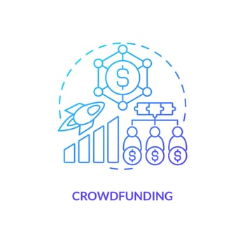 Crowdfunding blue gradient concept icon. Raise money online. Tech startup financing option abstract idea thin line illustration. Isolated outline drawing vector