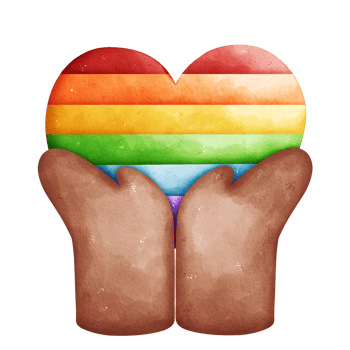Two hands hold pride heart watercolor element png