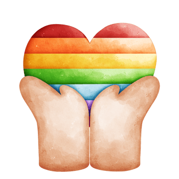 Two hands hold pride heart watercolor element png