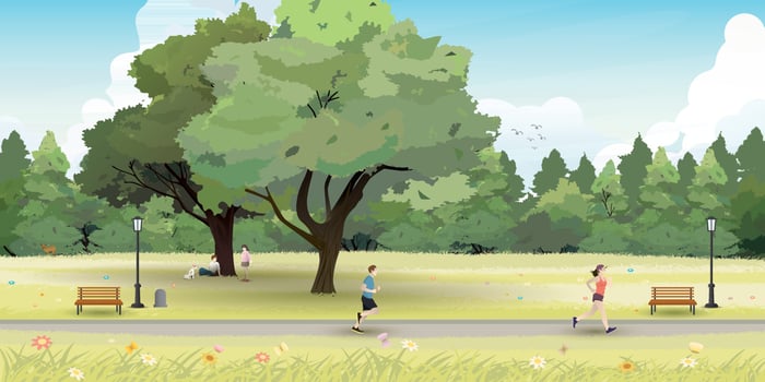 Landscape of public park with people's activity in sunshine day vector illustration.