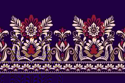 Ikat floral paisley embroidery on purple background.Ikat ethnic oriental pattern traditional.Aztec style abstract vector illustration.design for texture,fabric,clothing,wrapping,decoration,sarong.