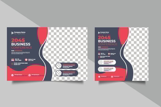 Vector business conference or webinar horizontal flyer and invitation banner