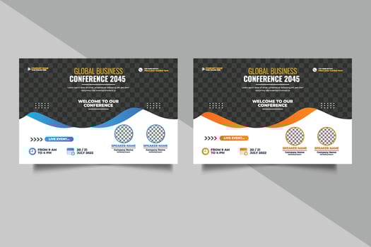 Vector business conference or webinar horizontal flyer and invitation banner