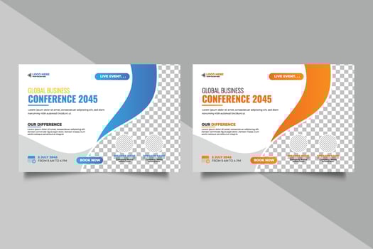 Vector business conference or webinar horizontal flyer and invitation banner