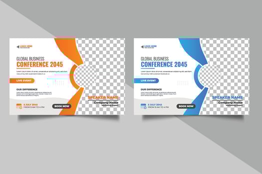 Vector business conference or webinar horizontal flyer and invitation banner