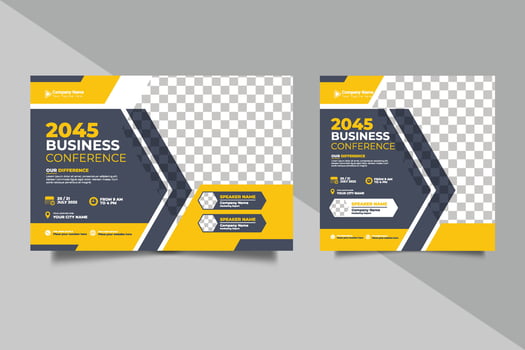 Vector business conference or webinar horizontal flyer and invitation banner