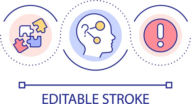 Critical thinking skills development loop concept icon. Solving puzzles abstract idea thin line illustration. Logical thinker abilities. Isolated outline drawing. Editable stroke vector