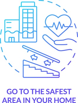 Go to safest area in home blue gradient concept icon. Disaster preparedness abstract idea thin line illustration. Safe shelter. Stairs in basement. Isolated outline drawing vector